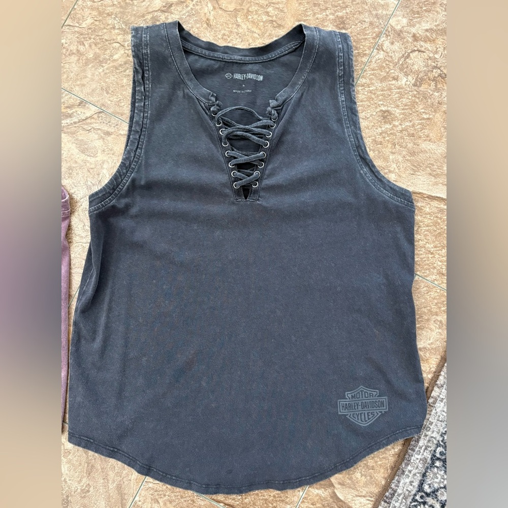 Harley-Davidson Black Lace-Up Sleeveless Top